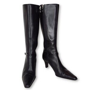 Vintage 90s Joan & David Circa Comfort Knee High Boot Size 6 Black Pointed Toe